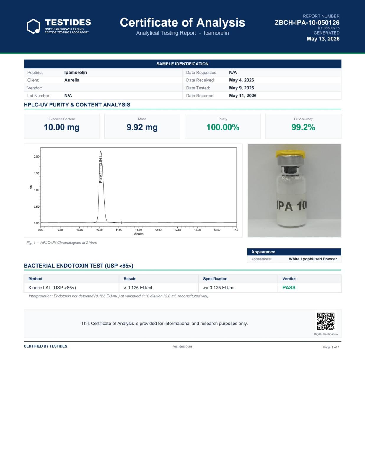 Ipamorelin 10mg Janoshik report