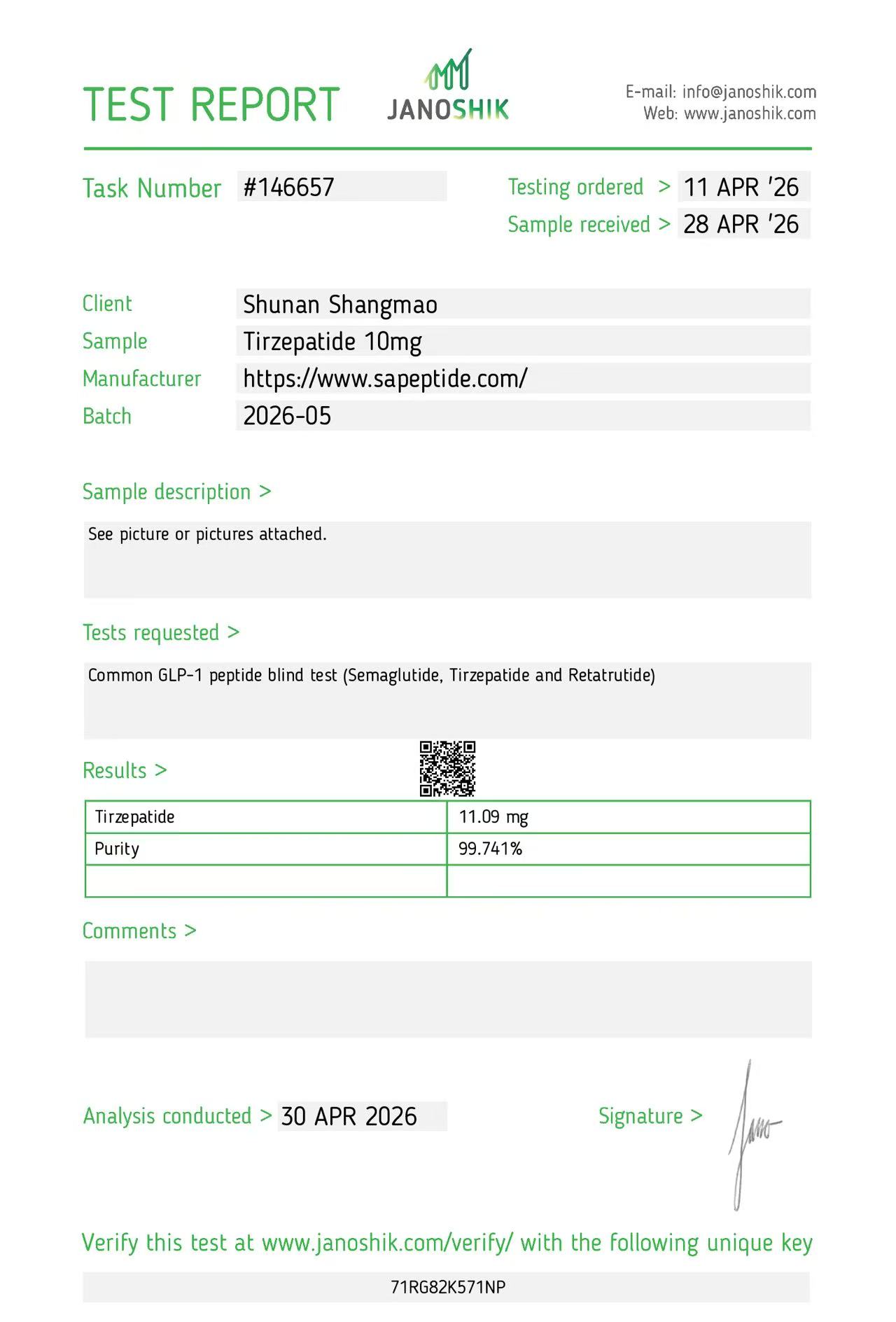 Tirzepatide 30mg Janoshik report
